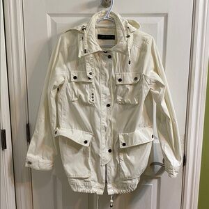 Zara Woman White Hooded Spring Utility Jacket Size Medium Outdoor Casual